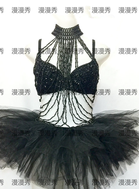 串珠银色夸张舞台派对挂脖身体链