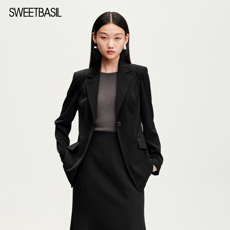 Sweet Basil/紫淑商场同款纯色西装外套女2025春新款简约百搭西服 - 图2