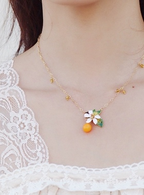 法国手工珐琅 普罗旺斯 橙子果实 橙花花朵项链 手链 开口戒指