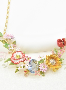 法国手工珐琅 繁花系列 雏菊 丁香花朵 虞美人 向日葵宝石 项链
