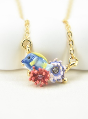 手工珐琅海底两万里小海鱼项链