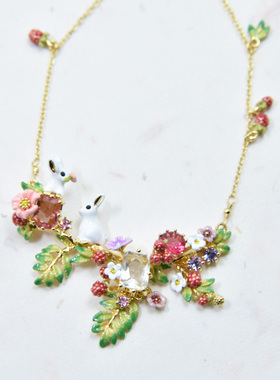 手工珐琅花朵小兔子项链