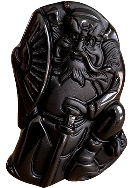 保真黑曜石拿扇钟馗吊坠 剑压小人伏魔降妖天师夜路捉鬼平安挂件