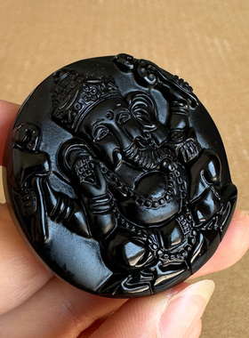 正宗黑曜石象神吊坠 男女生肖属相随身圆型万象更新气象非凡挂件