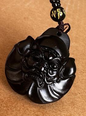正宗真品黑曜石钟馗头吊坠男女小款大胡子天师夜路怕随身赐福挂件