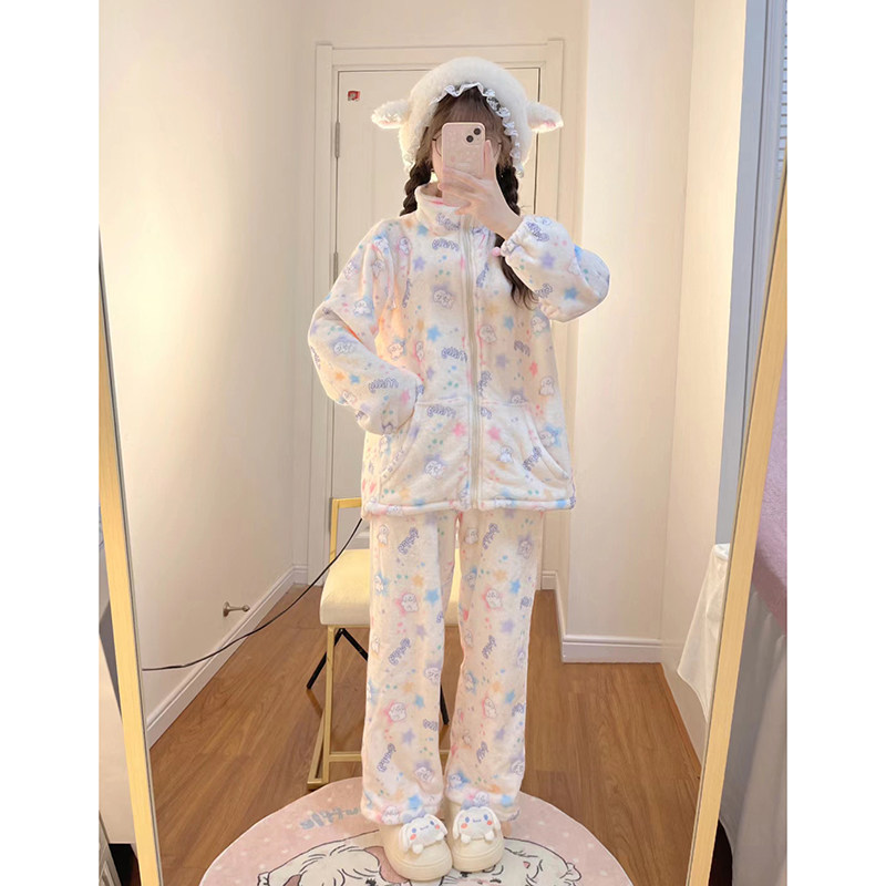 2025年睡衣冬季新款拉链日系可爱珊瑚绒加厚春秋可外穿女士家居服,淘宝优惠券,粉丝福利购,淘宝优惠卷