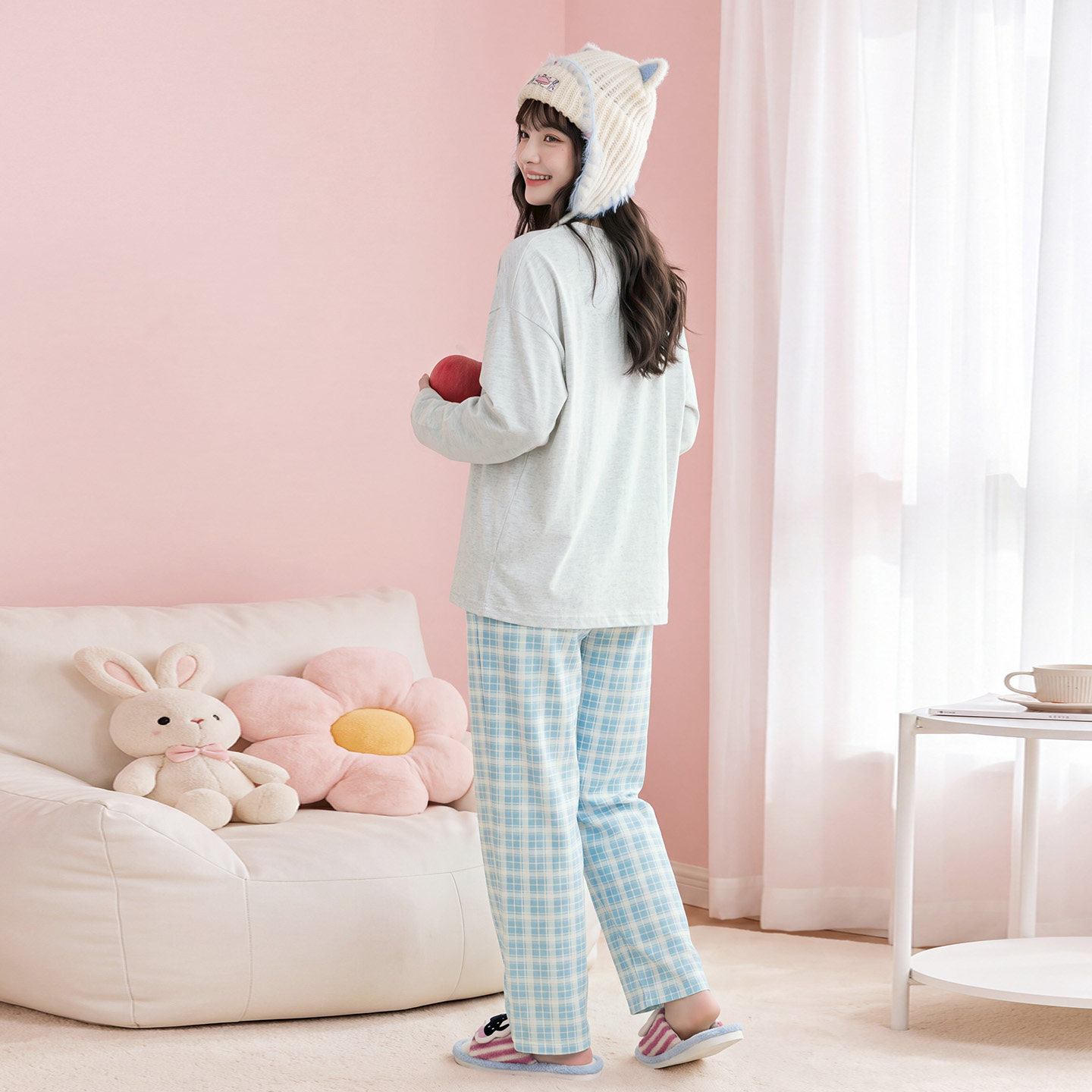 芬腾可安纯棉韩系圆领新疆棉女士家居服套装
