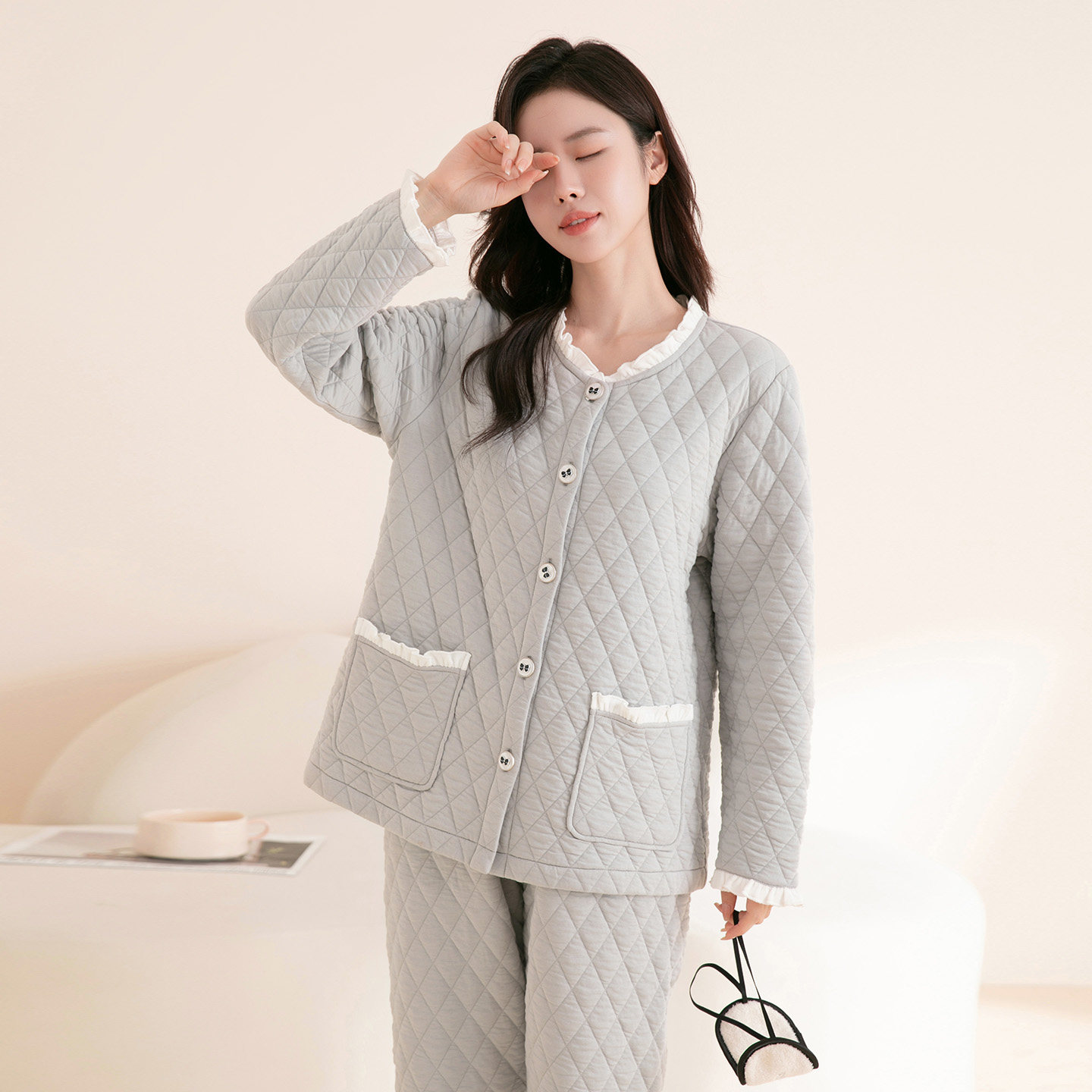 芬腾可安睡衣女秋冬空气棉长袖长裤套装可外穿针织夹棉家居服棉袄,淘宝优惠券,粉丝福利购,淘宝优惠卷