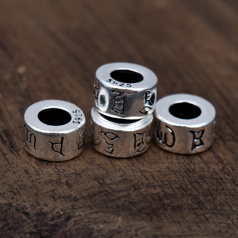 纯银六字真言转运珠S925大孔珠子diy手链饰品手工串珠隔珠隔片配,淘宝优惠券,粉丝福利购,淘宝优惠卷