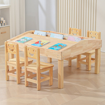 Kindergarten Early Education Childrens Library Reading Room Solid Wood Reading Table Painted Benches Special Bevels Study Desks And Chairs