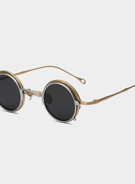 个性纯钛正圆墨镜夹片眼镜框配高度数遮阳复古镜架潮流蝌蚪同款套