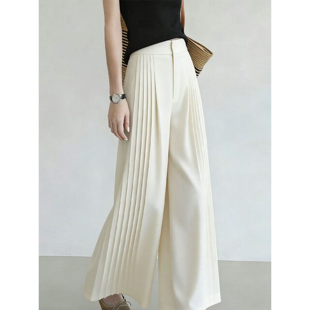 ກາງເກງສີຂາວອອກແບບຂາກວ້າງສຳລັບຜູ້ຍິງ 2026 ແຟຊັນລະດູຮ້ອນໃໝ່ commuting versatile trendy niche straight pants