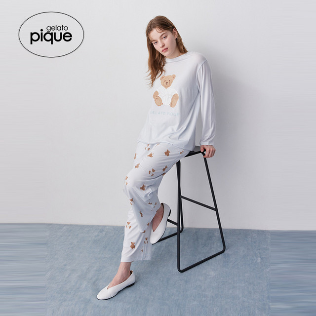 Gelato pique26 ພາກຮຽນ spring ແລະ summer ໃຫມ່ແມ່ຍິງ pajamas bathrobe ຫມີແຂນຍາວເສື້ອທີເຊີດບ້ານ PWCT261309