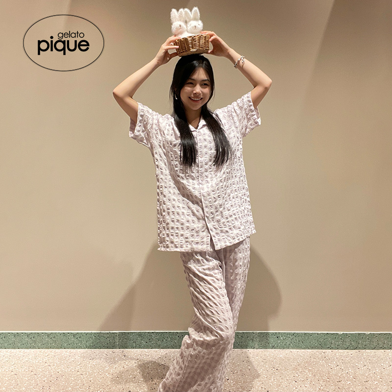 gelato pique春夏女上衣睡衣格纹短袖衬衫睡眠家居服PWFT222280 - 图3