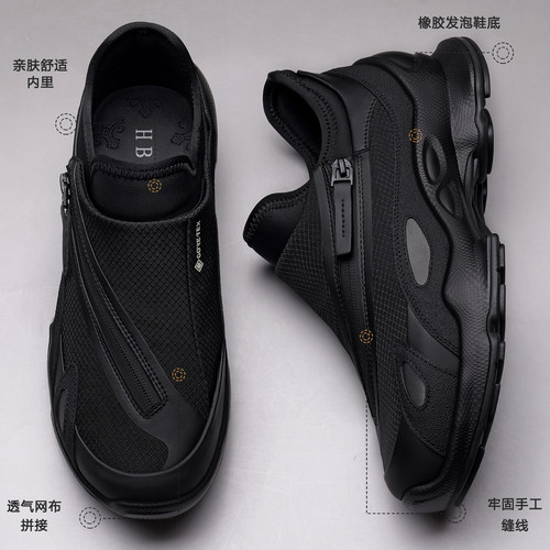 运动鞋男2026年夏季新款透气潮流百搭男士一脚蹬厚底轻便休闲鞋子 - 图0