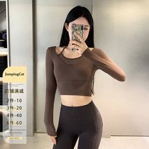 JumpingCat Yoga Conserved Lady Autumn Winter Sports Blouse With Chest Cushion Tight Fit Long Sleeve Running Training Fitness Suit