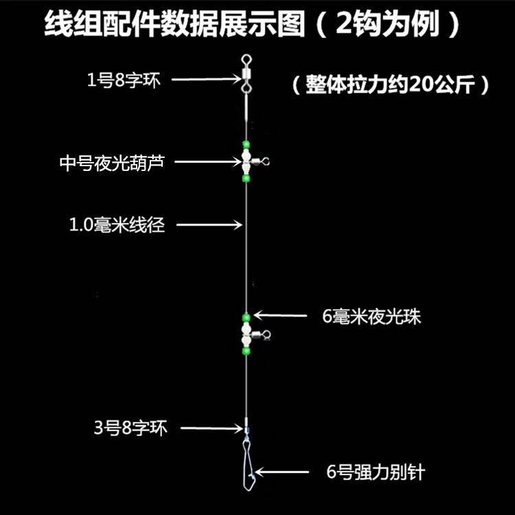 海钓线组夜光挡珠串钩船钓沉船拉流钓组葫芦转环渔具配件可定制-图0