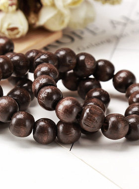 黑咖色手链文玩礼品木制手串复古民族风佛珠手串男士素圈