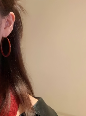 复古港风红色滴油耳圈圆圈素圈耳环女高级感耳钉女气质耳扣耳饰
