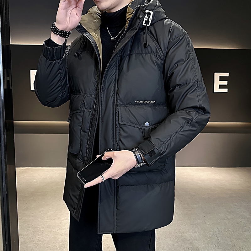 羽绒服男冬季外套2025新款潮牌中长款连帽高端帅气保暖加厚冬装男 - 图0
