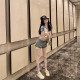 Horseshoe Sanskrit Contrast Color Raglan Sleeve Hot Girl ເສື້ອທີເຊີດສັ້ນ
