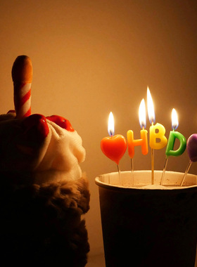ins生日爱心蜡烛彩色hbd快乐创意字母烘焙装饰氛围感装布置摆件