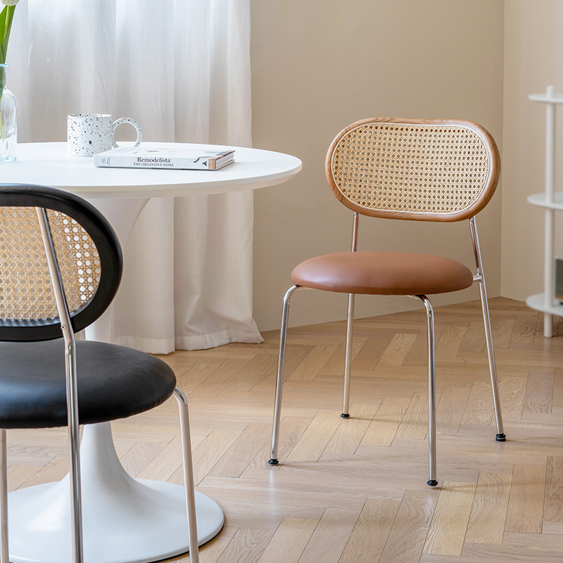 北欧日式复古家用餐厅网红餐椅藤编不锈钢靠背椅vintage中古椅子-图0