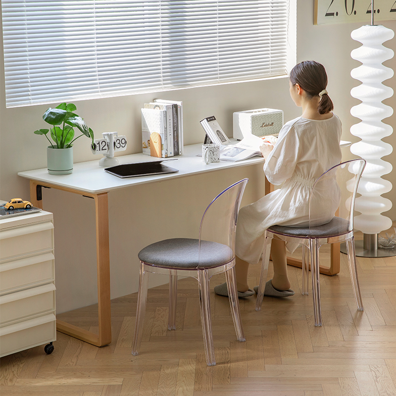 JIANMO北欧透明亚克力凳子餐椅子现代简约靠背椅书桌椅ins化妆椅 - 图0