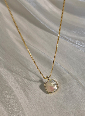 锁骨链女镀14K金天然贝壳