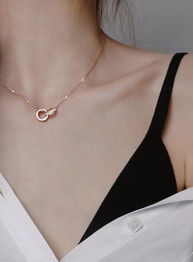 LINGXU钛钢十字女镶钻双环项链