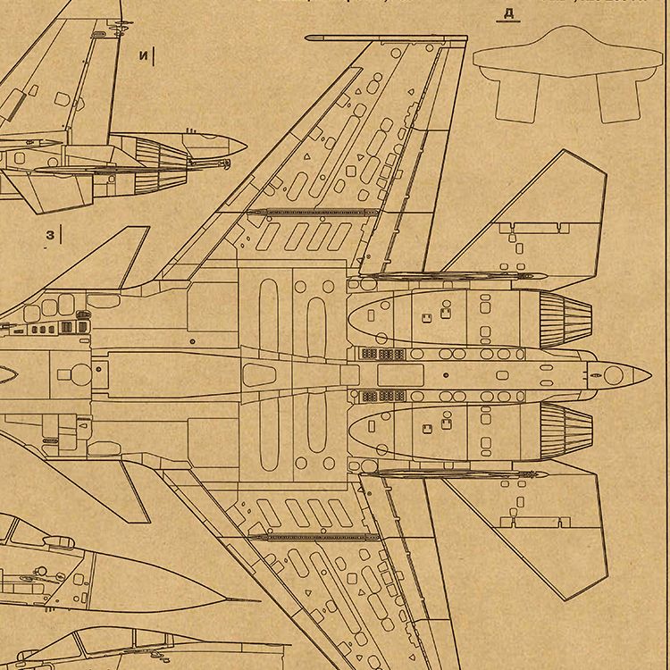 苏33歼15机械草图三视图军迷理工男书房办公室墙贴工业风飞机海报