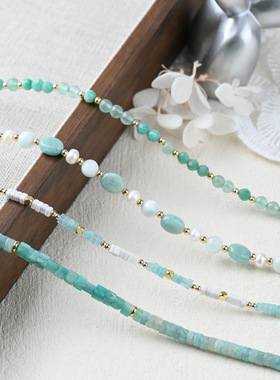 薄荷曼波天然石天河石绿天使珍珠夏日清凉ins风优雅百搭小众项链