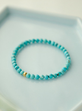 绿松石手串女小米珠手链蓝色文玩串珠古法金配珠蓝苑新款