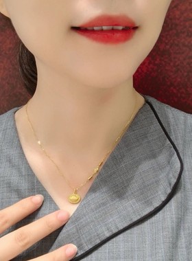 2026新款金店同款铜镀真金祥云如意平安锁包铜钱小元宝吊坠锁骨链