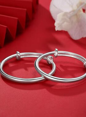 2025新款光面儿童镀银手镯男女小孩宝宝满月周岁婴儿礼物圆管脚环