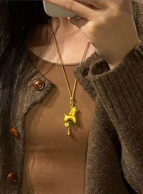 2026发财小马贵气流苏铜钱葫芦情侣长款毛衣链马上富贵男女吊坠