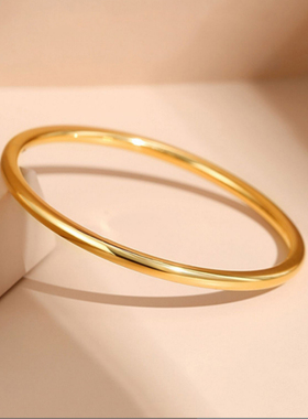 2025新款古法越南沙金镀金手镯女光面素圈复古实心镯子送女友礼物