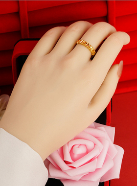 新款沙金戒指女久不掉色小众高级轻奢设计潮中国结开口复古仿黄金
