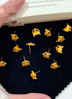 小红书爆款沙金假面狐狸面具耳钉新中式复古宫廷风小狐狸耳饰