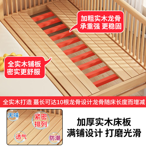 实木拼接床儿童婴儿床边加宽床男孩女孩可定制调节带护栏宝宝小床 - 图0