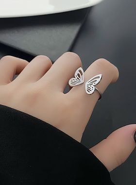 钛钢欧美不掉色戒指开口蝴蝶轻奢