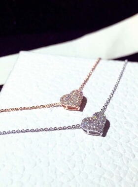 女轻奢小众复古镶钻爱心项链