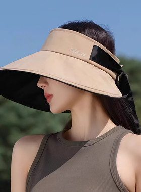 2026新款飘带防晒帽女户外空顶太阳帽子夏季大帽檐遮阳帽防紫外线