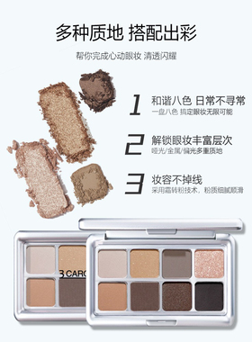 正品3 CAROL ELLA色彩演绎八色眼影盘哑光细闪珠光大地色日常淡妆