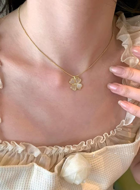 猫眼石四叶项链女款轻奢小众