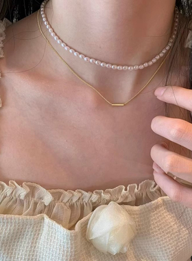 高级感颈链珍珠双层叠戴项链