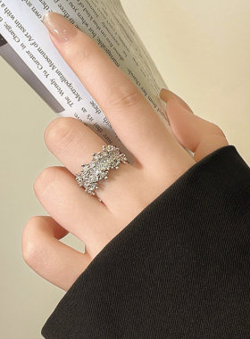 轻奢高级感小众满钻花朵开口戒指
