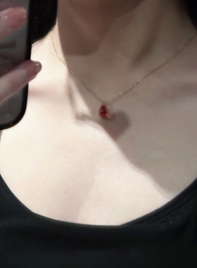 MEILAIFUREN设计师款红色水滴吊坠项链女轻奢高级感百搭锁骨链潮