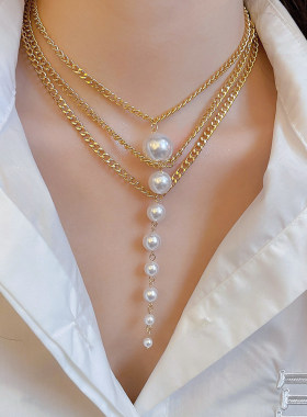 法式精致多层珍珠流苏时尚项链