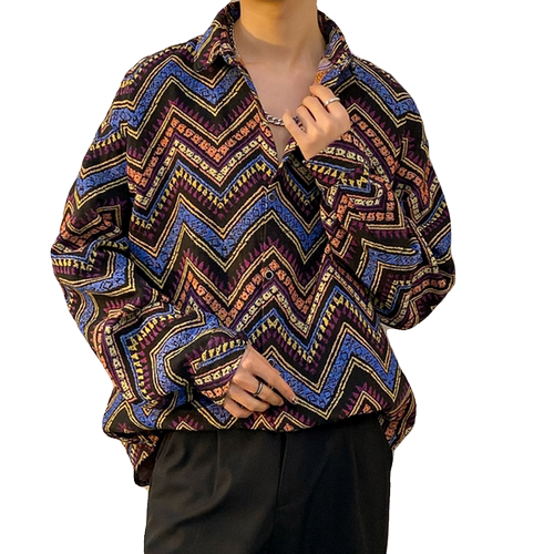 春秋新款韩版休闲衬衫外套男士色织提花翻领夹克青年痞帅网红上衣 - 图3